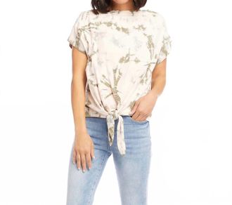 Karen Kane Penny Tie Dye Front-Tie Short Sleeve Top In Pale Pink And Light Olive
