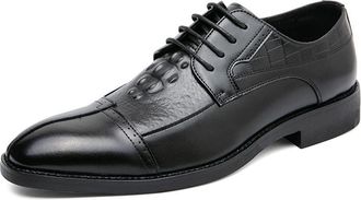 Generic Dress Oxford Formal Shoes for Men Lace Up Cap Toe Split Toe Crocodile Print Burnished Toe Resistant Non Slip Low Top Classic(Black,5.5 UK)