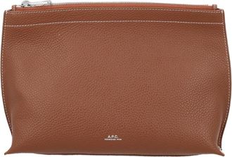 A.P.C. Textured Brown Clutch with Subtle Stitching and Zip Closure