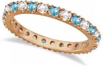Allurez Diamond & Blue Topaz Eternity Band Ring Guard 14K Rose Gold (0.64ct)