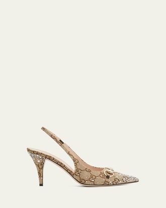 Gucci Erin GG Crystal Canvas Slingback Pumps