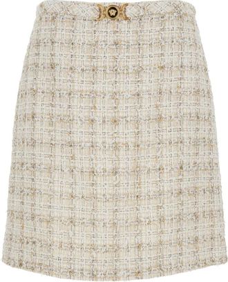 Versace Beige Tweed Rok met Medusa Head - Dames - Korte rokken - Beige - L - Tweed - Rokken