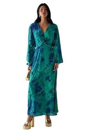 Warehouse Chiffon Wrap Knot Front Maxi Dress in Green at Nordstrom, Size 6