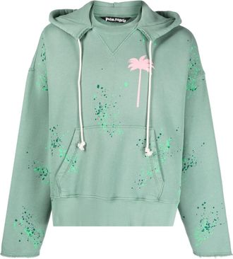 Palm Angels palm-tree-print hoodie - men - Cotton/Polyester - M - Green
