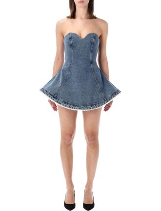Magda Butrym Bustier Strapless Sparsed Denim Dress