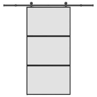 Berkfield Home Sliding Door with Hardware Set 102, 5x205 cm Tempered Glass&Aluminium in Black