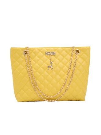 Generic Fashion PU Leather Handbags Women Large Capacity Top-handle Bags Practical Tote for Women Girl Outdoor Shopping (Yellow)