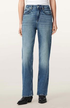 AllSaints Ida High Waist Straight Leg Jeans in Mid Indigo at Nordstrom, Size 32