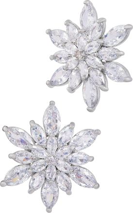 Savvy Cie Jewels RHODIUM PLATED WHITE CZ FLOWER STUD EARRING