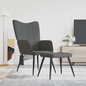vidaXL Sill&oacute;n De Relax Con Taburete Tela Gris Oscuro Vidaxl