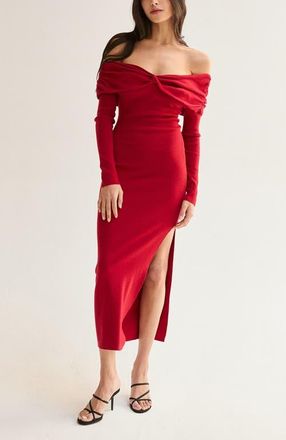 Crescent Off Shoulder Sweater Dress in Ruby at Nordstrom, Size Medium