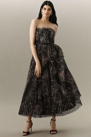 Hutch Bromley Pleated Strapless A-Line Maxi Dress