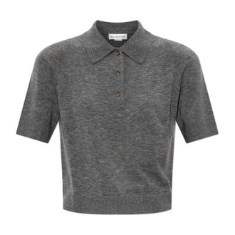 Victoria Beckham V-neck Knitwear, female, Gray, Size: L Polo Top