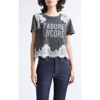 Cinq &agrave; Sept JAdore Encore Lace Graphic Tee in Washed Black/ivory at Nordstrom, Size X-Large