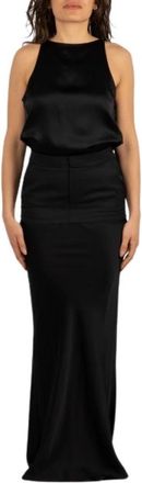 Dondup Lange Satin Jurk - Dames - Maxi kleedjes - Zwart - S - Satijn - Kleedjes