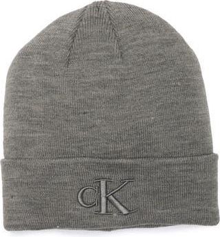Calvin Klein 3D Embroidered cK Monogram Cuff Beanie in Medium Grey Heather at Nordstrom Rack