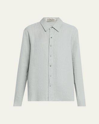 God's True Cashmere Silver Solid Linen Button-Front Shirt