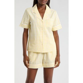Nordstrom Classic Short Cotton Pajamas in White- Yellow Flan Gingham at Nordstrom, Size X-Large