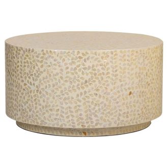 Wanderlust Deco Mesa de centro redonda de madera acabado en capiz gris 80x80x42h cm