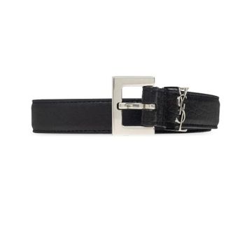 Saint Laurent Belts, male, Black, Size: 100 CM Grained Black Leather Belt Cassandre Logo