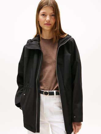 Tommy Hilfiger Windbreaker TOMMY HILFIGER COTTON NYLON REG PARKA, Damen, Gr. XXL (44), schwarz, Web, Obermaterial: 64% Baumwolle, 36% Polyamid, unifarben, regular fi