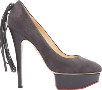 Charlotte Olympia Dark Horse tassel tail grey suede platform pumps EU37.5
