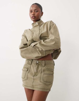Missy Empire minigonna cargo in denim con dettaglio tasca, coordinato, khaki-Verde