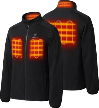 Ororo Upgraded Mens 4-Zone Fleece Heated Jacket with Heated Collar, Electric Fleece Jacket with Power Bank (Black,XL)