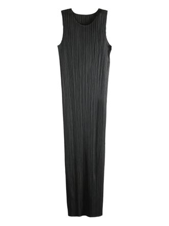 Pleats Please Issey Miyake pleated sleeveless midi dress - Nero