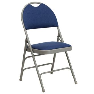Flash Furniture HERCULES Series Ultra-Premium Triple Braced Navy Fabric Metal Folding Chair with Easy-Carry Handle