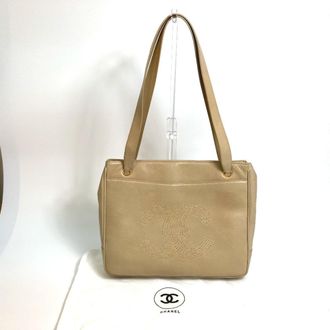 Chanel Beige Leather Shoulder Bag Tote Bag (Pre-Owned)