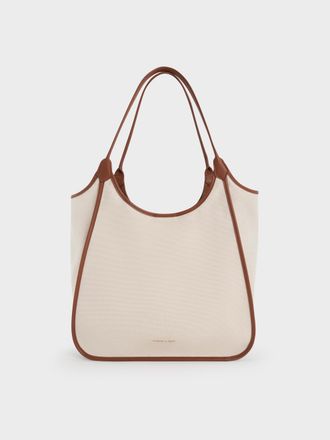 Charles & Keith Sianna Canvas Contrast-Trim Tote Bag