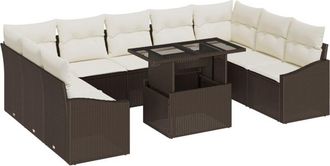 vidaXL Garden Sofa Set with Cushion with Pillow 10 pcs Brown and Cream vidaXL