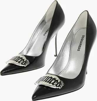 Dsquared2 Leather Pumps with Enameled Metal Detail, 10.5cm Heel Dsquared2