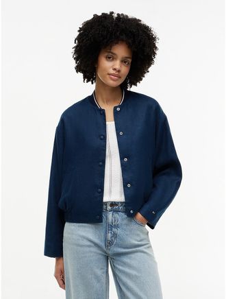 Tommy Hilfiger Womens Linen Bomber Jacket - Navy - 4