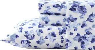 Laura Ashley Emelisa Cotton Flannel Sheet Set in Dark Blue at Nordstrom Rack, Size Full
