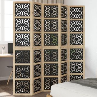 vidaXL Vidaxl - Biombo Separador 5 Paneles Madera Maciza Paulownia Marr&oacute;n Negro