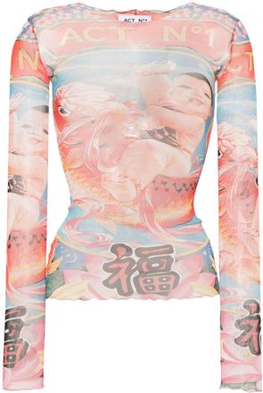 ACT N&ordm;1 graphic-print semi-sheer sweatshirt - women - Polyamide - L - Red