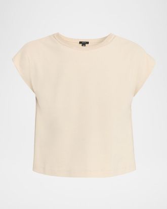 Joseph Cap-Sleeve Cotton Jersey & Poplin Ruffle Tee