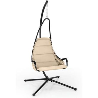 Costway Costway - Silla Colgante Con Soporte, Asiento Acolchado Extra Grande, Columpio Colgante Para Interior Y Exterior, Estructura De Metal, Carga M&aacute;x. 120k