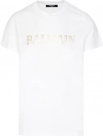 Balmain Metallic Logo Print Cotton T Shirt, Size X-Large