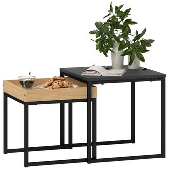 HOMCOM Modern Coffee Table Set Square Nest of Tables for Small Space - Black | TJ Hughes White