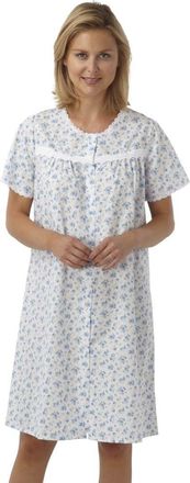Marlon Poly Cotton Short Sleeve Button Nightie MN12 Blue 28-30