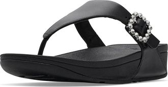 FitFlop Lulu Crystal-Buckle Leather Toe-Post Sandals Womens Sandals All Black : 11 M (B)