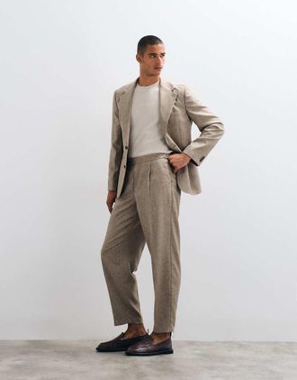 Asos pantaloni da abito oversize affusolati m&eacute;lange con lino marroni-Marrone