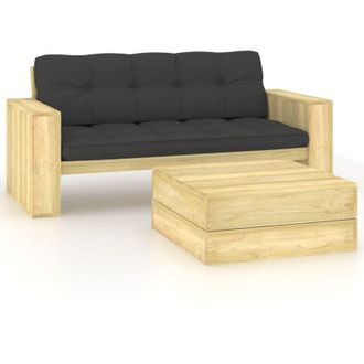 vidaXL Set De Sof&aacute;s Jard&iacute;n 2 Piezas Con Cojines Madera Pino Impregnada Vidaxl