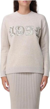 Max Mara Truien & Vesten, Dames, Beige, L, Kasjmier, Luxe Geborduurde Kasjmier Trui