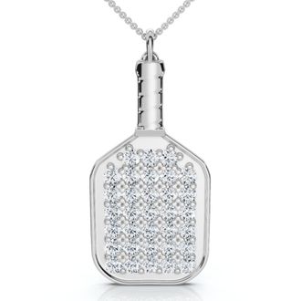 Pompeii3 1Ct Diamond Studded Pickleball Paddle Pendant Necklace 10k Gold Lab Grown