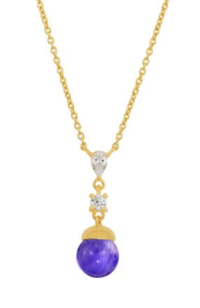 Savvy Cie Jewels GOLD PLATED OVER STERLING SILVER.925 AMETHYST AND WHITE CZ NECKLACE