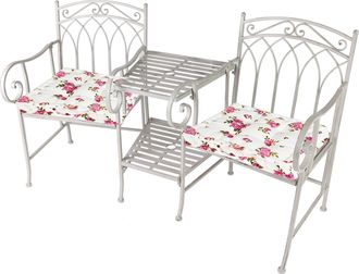 Dibor Vintage Grey Arched Outdoor Garden Furniture Companion Seat Bench with Free Set of 2 Floral Box Cushions